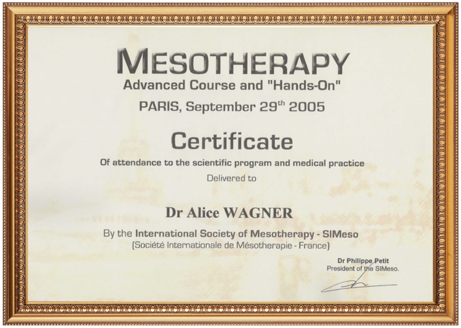 Zertifikat von Dr. Alice Wagner