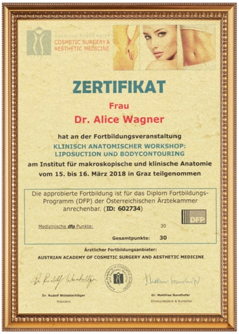 Zertifikat von Dr. Alice Wagner