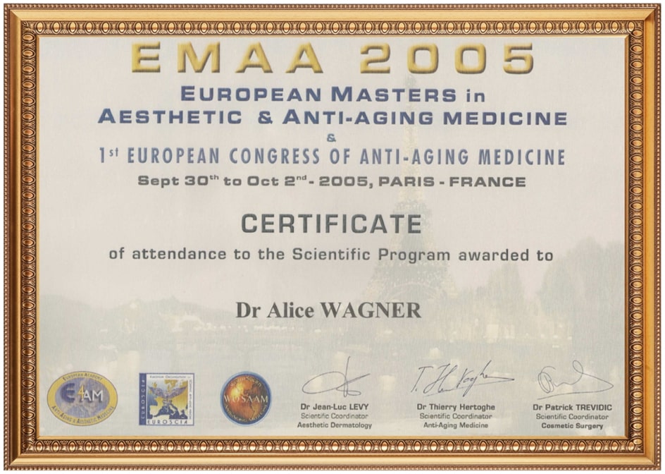 Zertifikat von Dr. Alice Wagner
