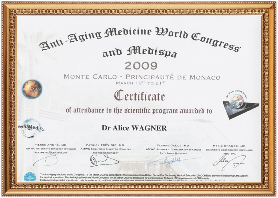 Zertifikat von Dr. Alice Wagner